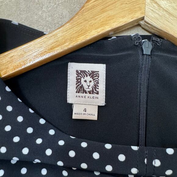 Anne Klein Polka Dot Dress Women’s Size 4 Drop Waist Black Career Midi Knee - Picture 4 of 10